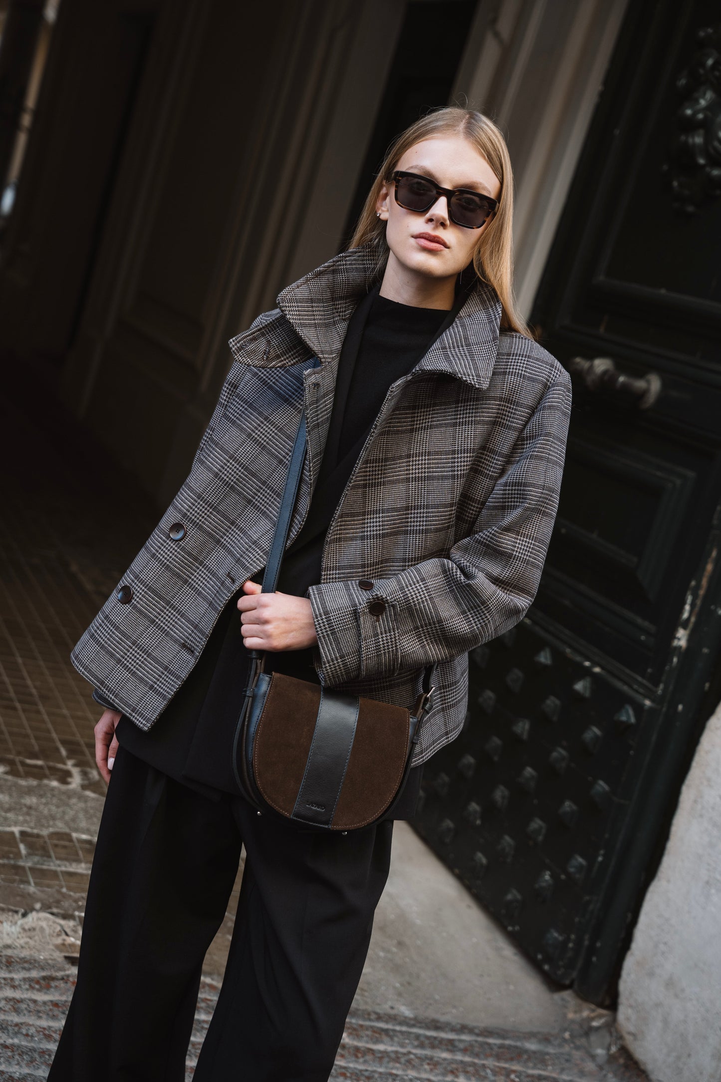 Sisa Leather Saddle Bag - Brown Suede