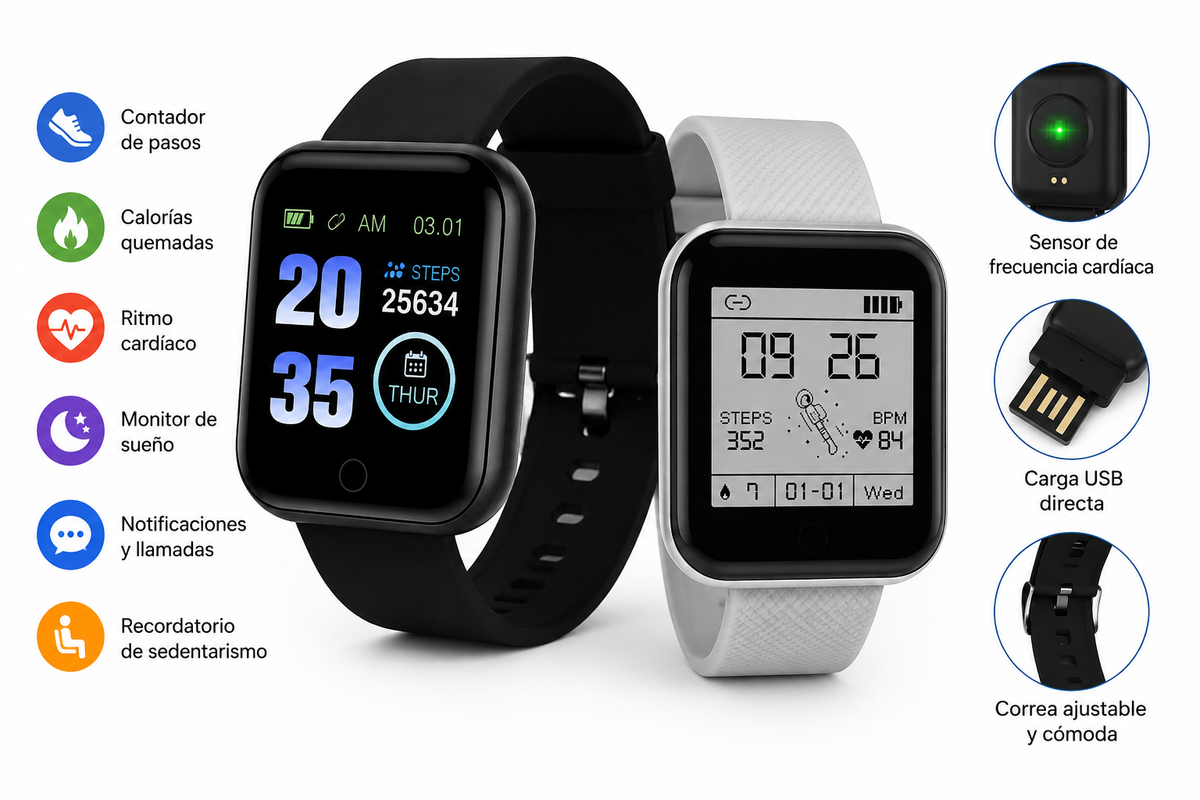 Smartwatch D20 Y68 Reloj Inteligente Bluetooth Fitness Malla Roja Android iPhone