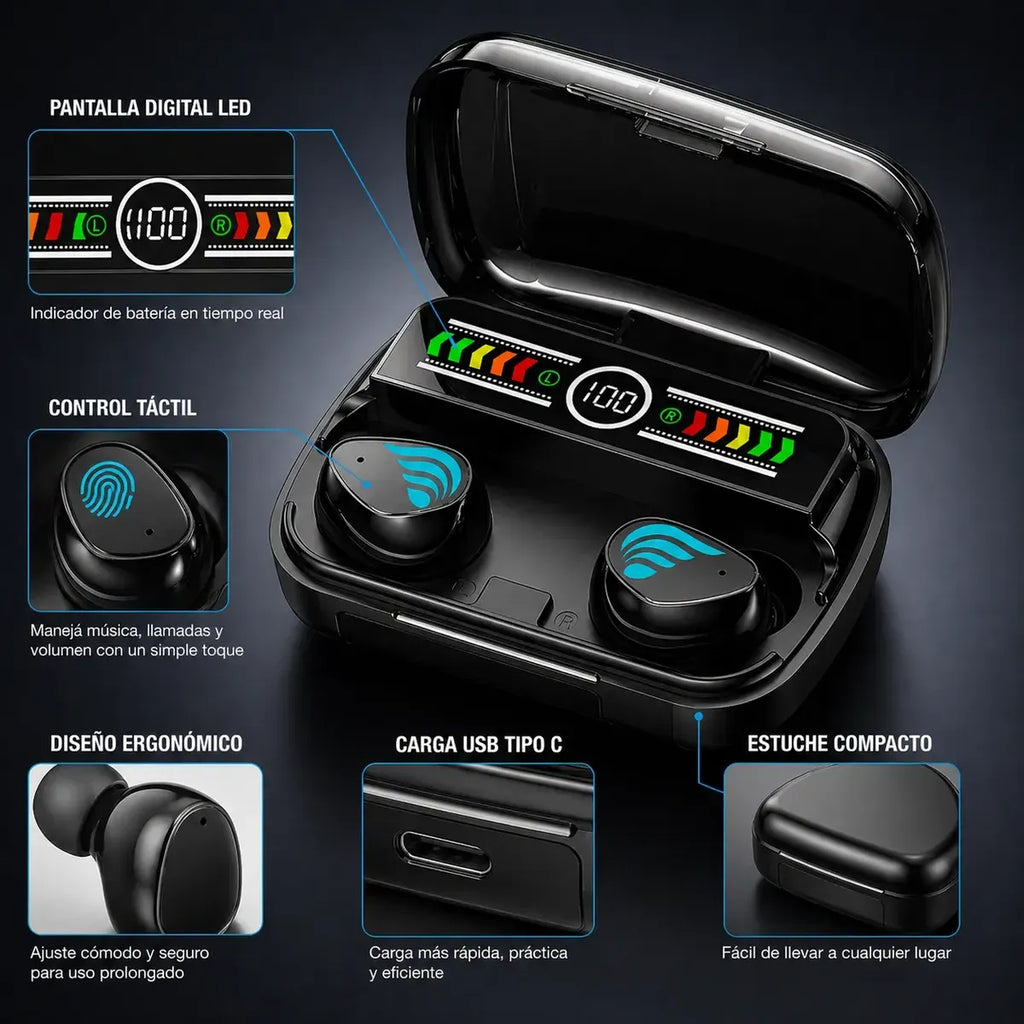 Auriculares Inalámbricos Exxtra Tech M27 Bluetooth Cancelación de Ruido Pantalla HD
