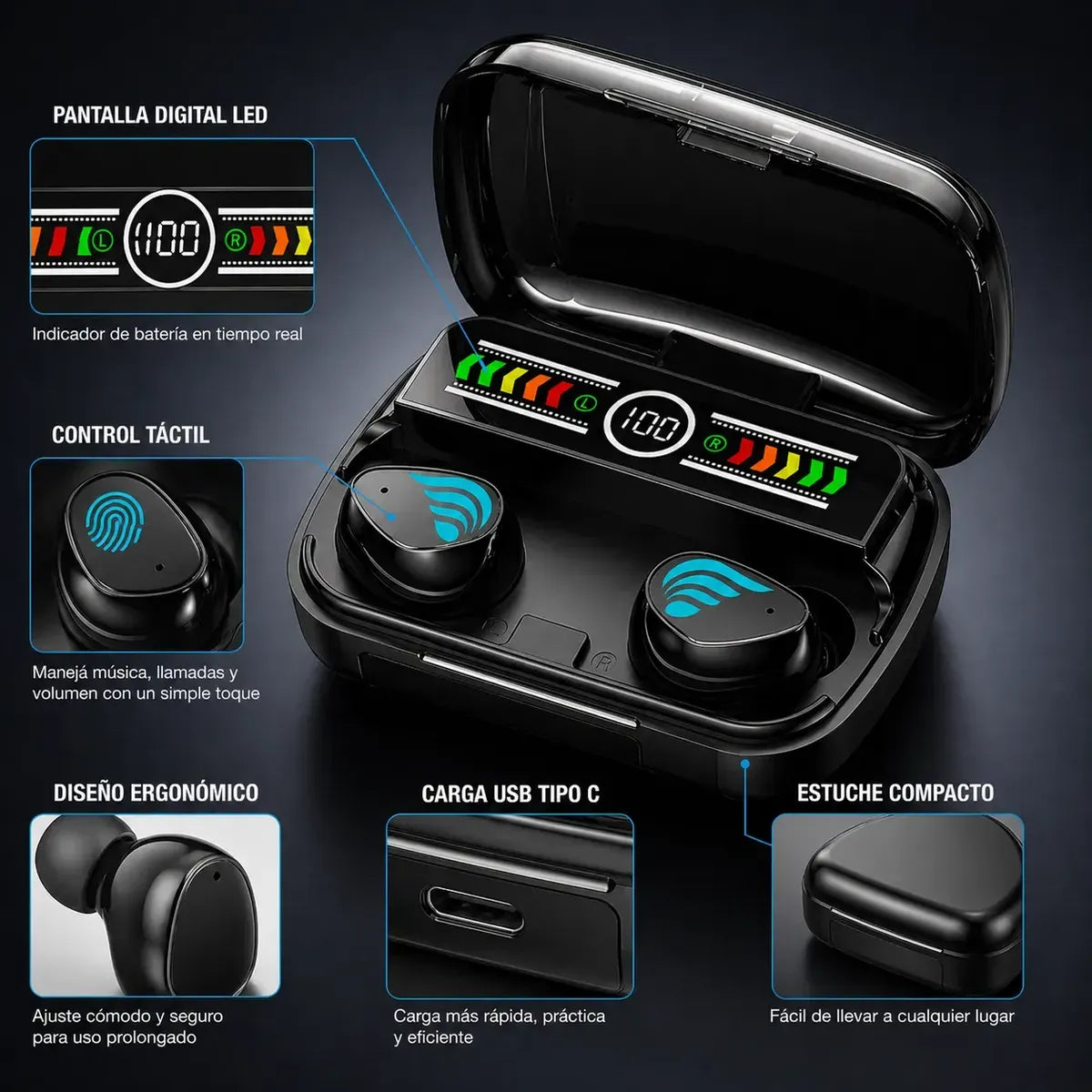 Auriculares Inalámbricos Exxtra Tech M27 Bluetooth Cancelación de Ruido Pantalla HD