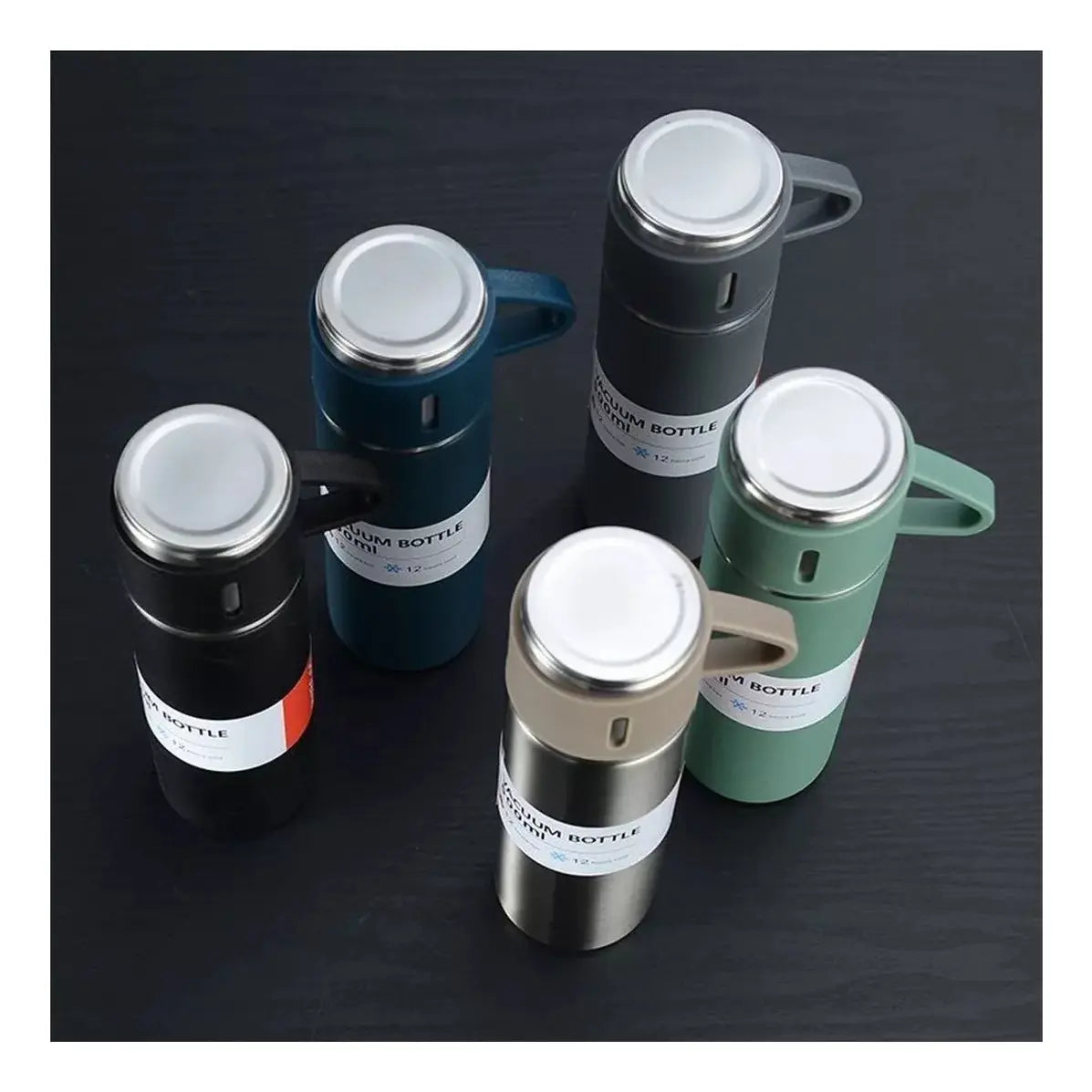 Set Termo 500ml Acero Inoxidable + 3 Tazas Frío Calor