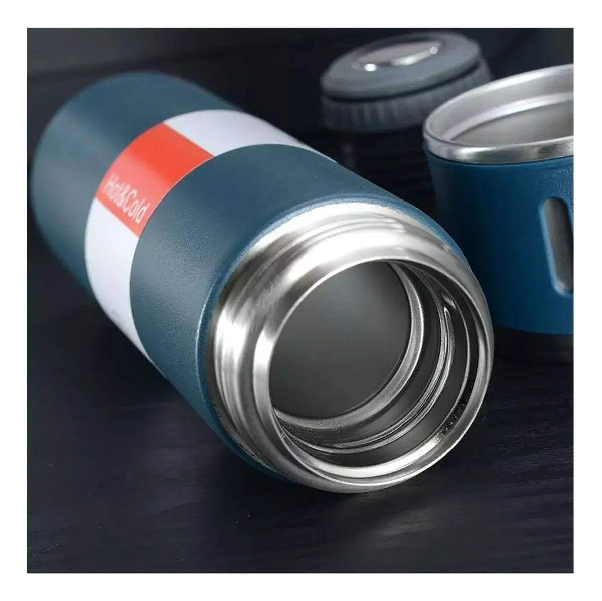 Set Termo 500ml Acero Inoxidable + 3 Tazas Frío Calor