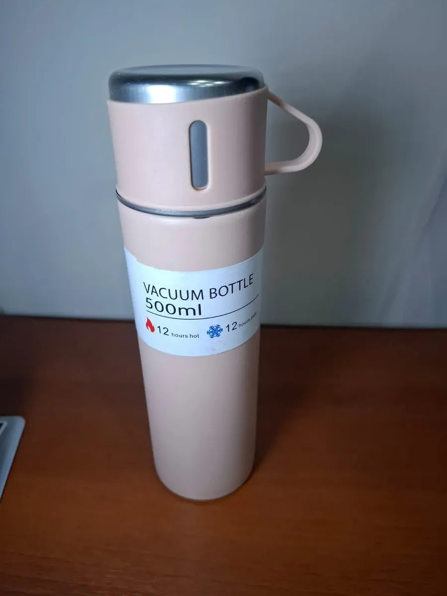 Set Termo 500ml Acero Inoxidable + 3 Tazas Frío Calor
