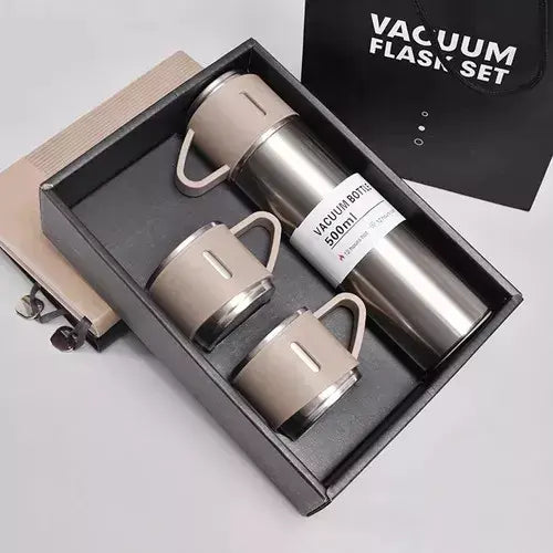 Set Termo 500ml Acero Inoxidable + 3 Tazas Frío Calor