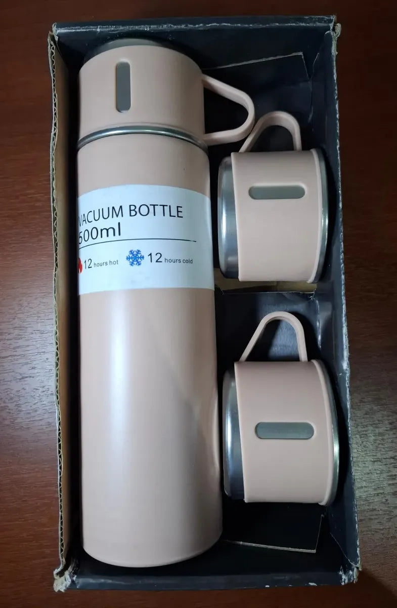 Set Termo 500ml Acero Inoxidable + 3 Tazas Frío Calor