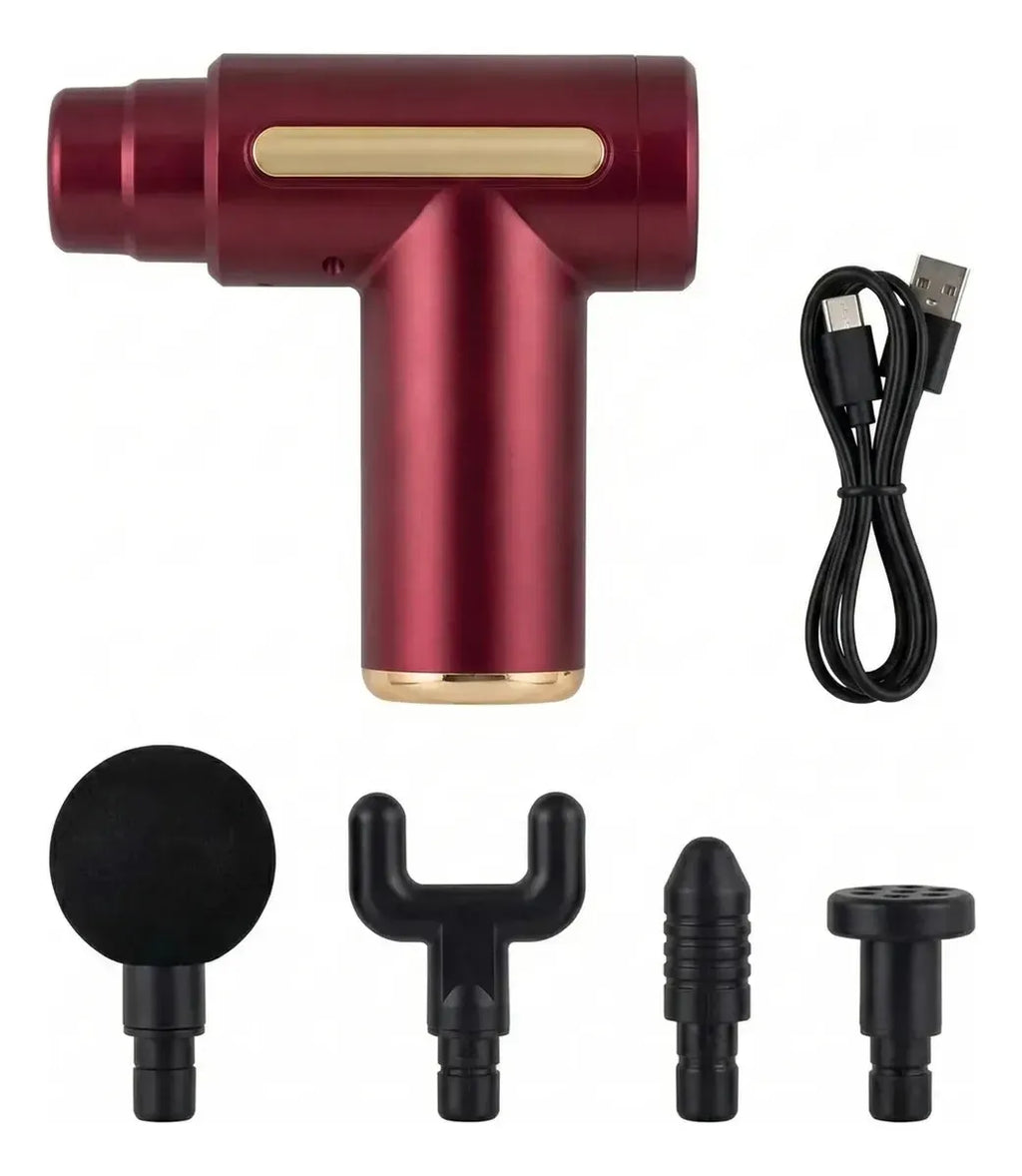 Pistola Masajeadora Muscular 30W Recargable USB-C 4 Cabezales