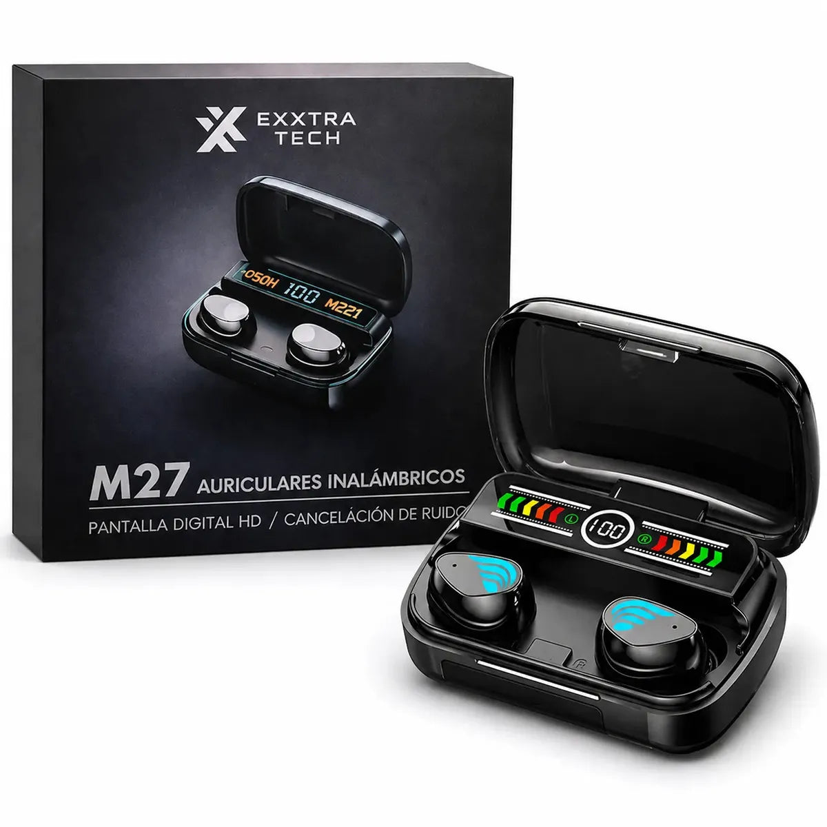 Auriculares Inalámbricos Exxtra Tech M27 Bluetooth Cancelación de Ruido Pantalla HD
