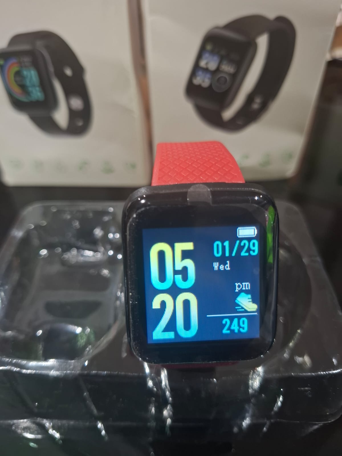 Smartwatch D20 Y68 Reloj Inteligente Bluetooth Fitness Malla Roja Android iPhone