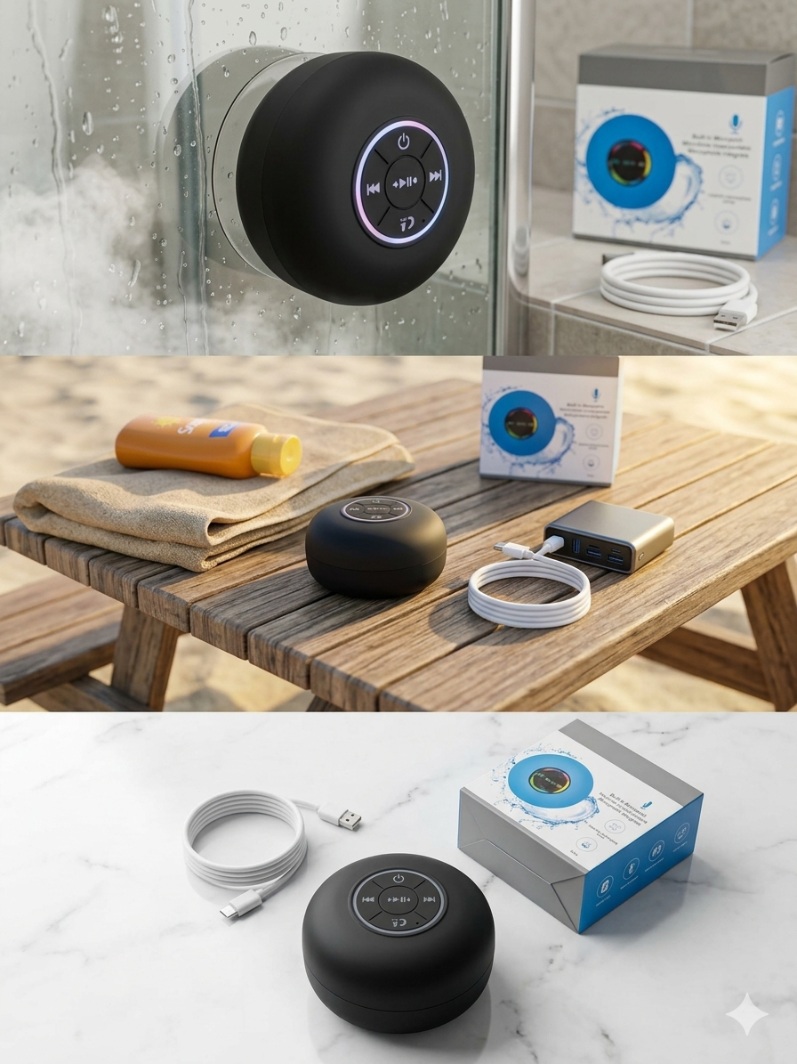 Parlante Bluetooth Resistente al Agua para Ducha Manos Libres IPX