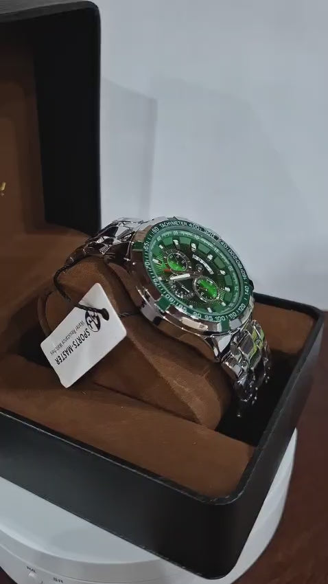 Reloj AJ para hombre – Cronógrafo estilo deportivo – Esfera verde