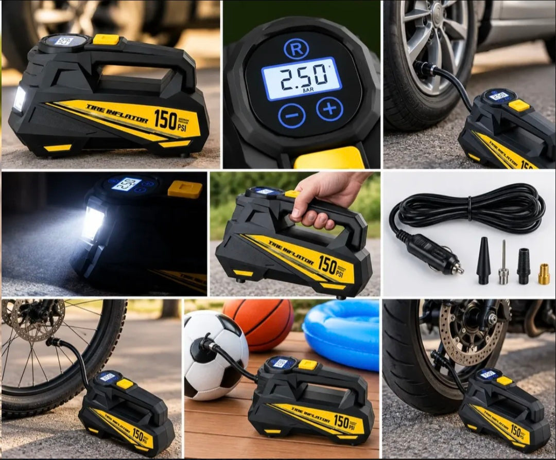 Compresor Aire Portátil Auto 12v Digital 150 Psi Luz Led