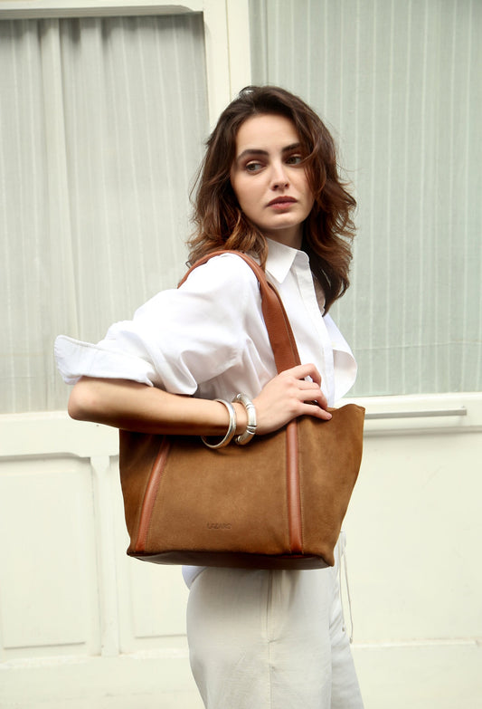 Sami Leather Tote Bag - Tan Suede